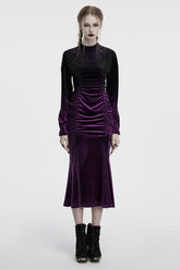 Black/Purple Drawstring Long Sleeves Gradient Women's Gothic Dress